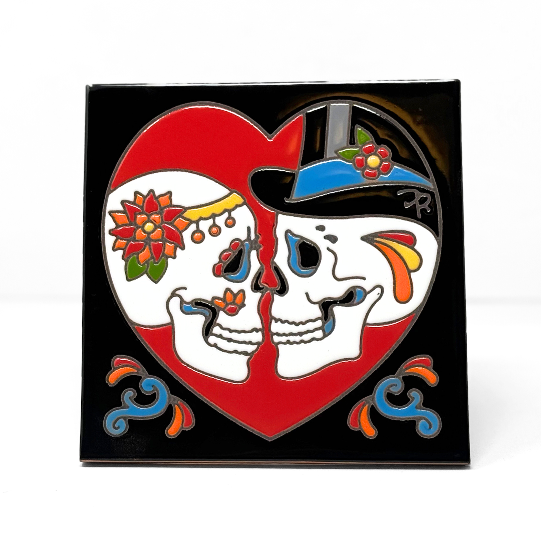 Day of the Dead Bride and Groom in Heart Tile