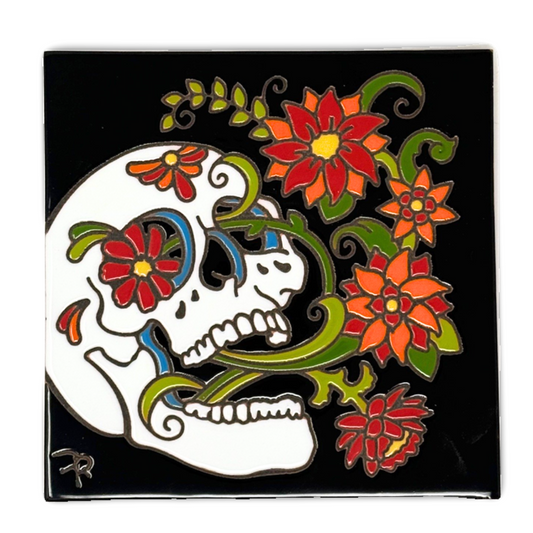 Day of the Dead Blooming Skull Tile