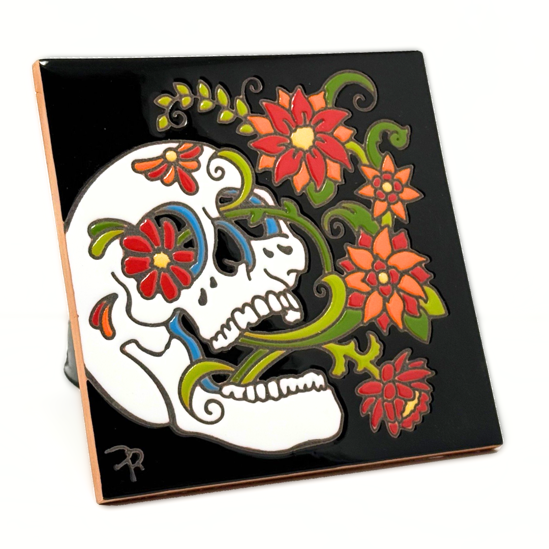Day of the Dead Blooming Skull Tile