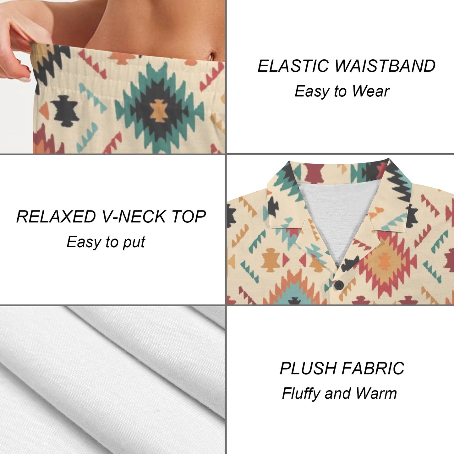 Baha Ranch Cream Aztec Women's Pajama Set Made in America