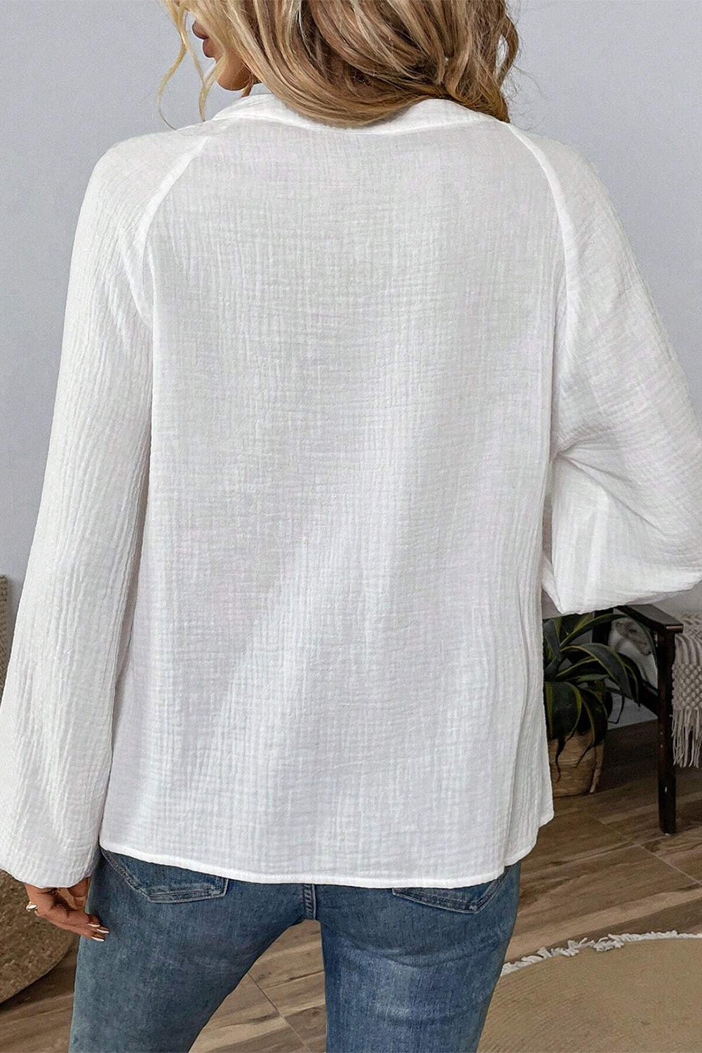 Embroidered V neck Long Sleeve Blouse