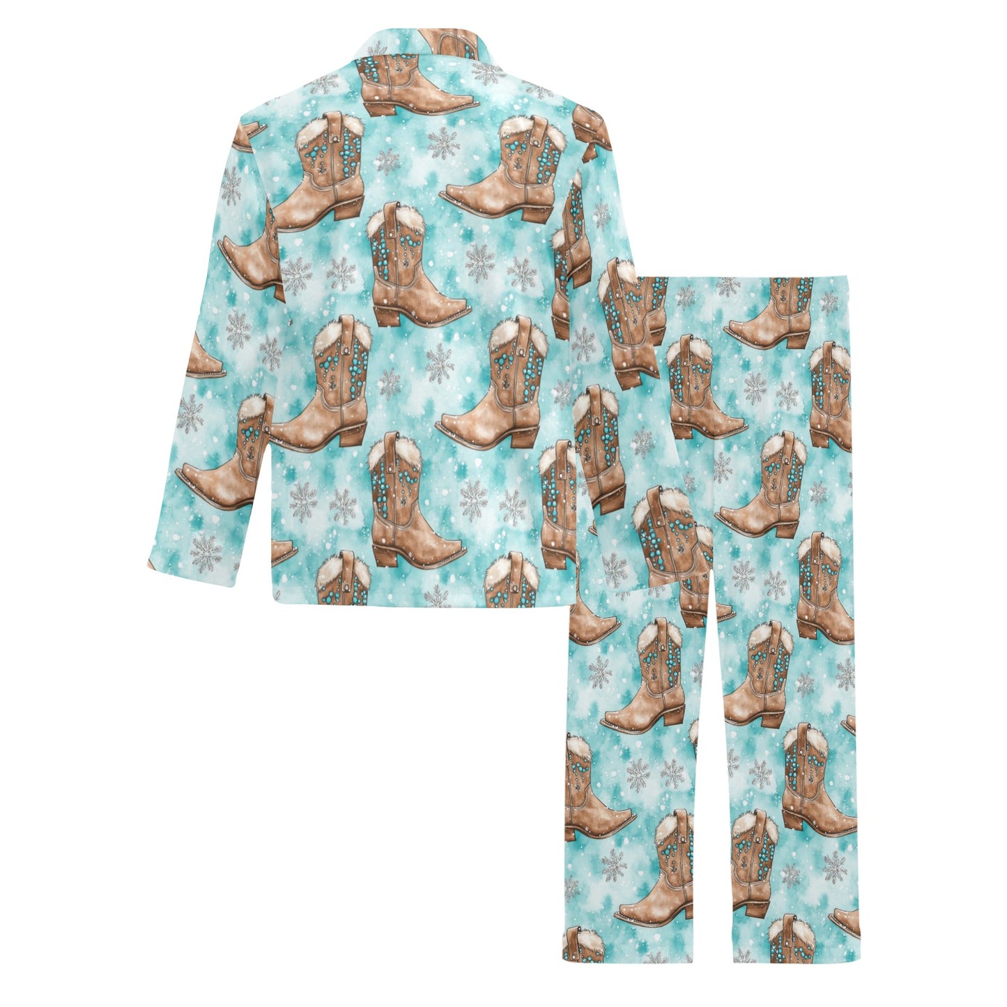 Turquoise Christmas Boots Men's Western Pajamas