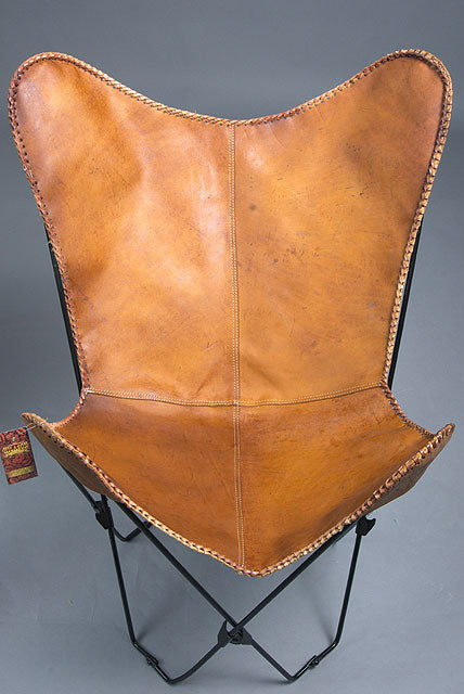 HILASON Genuine Leather Butterfly Chair Folding Lounge Modern Sling Accent Seat