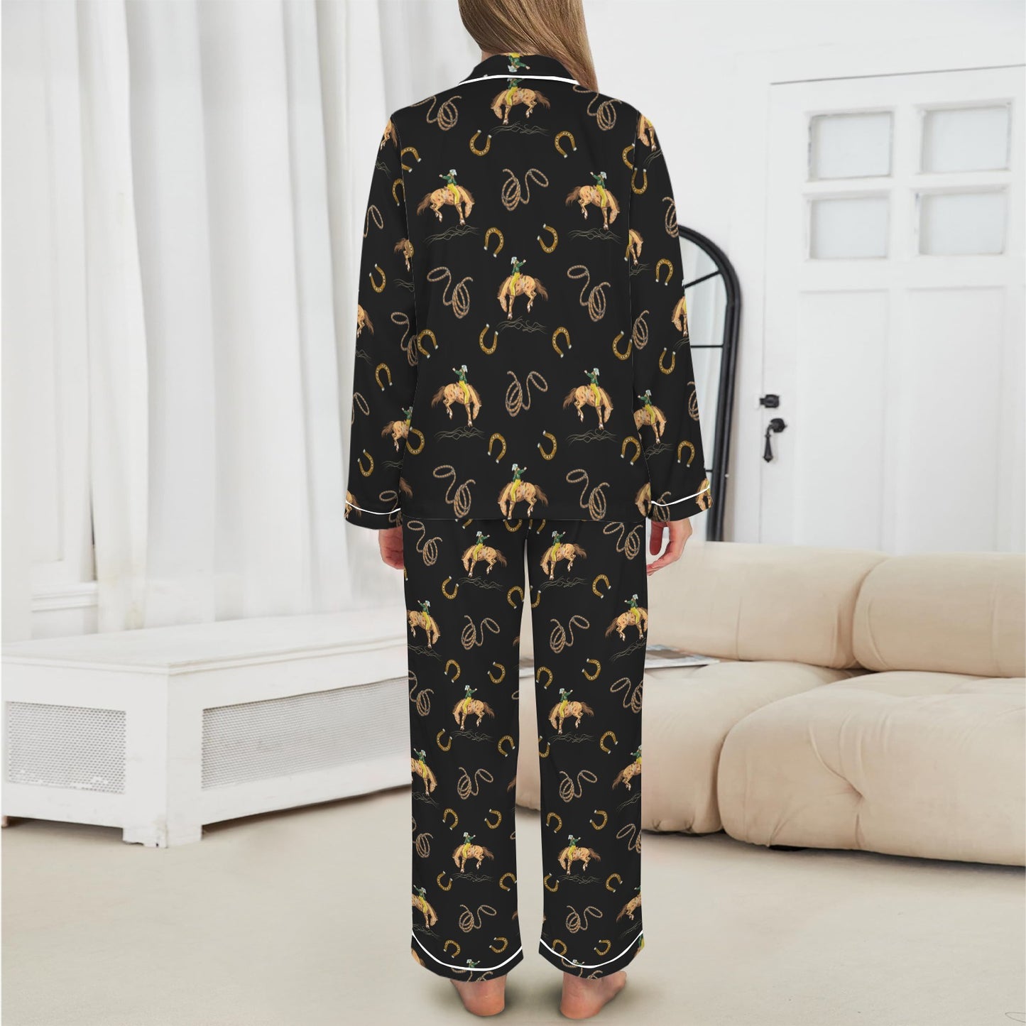 All Cowboy Western Satin Long Pajamas