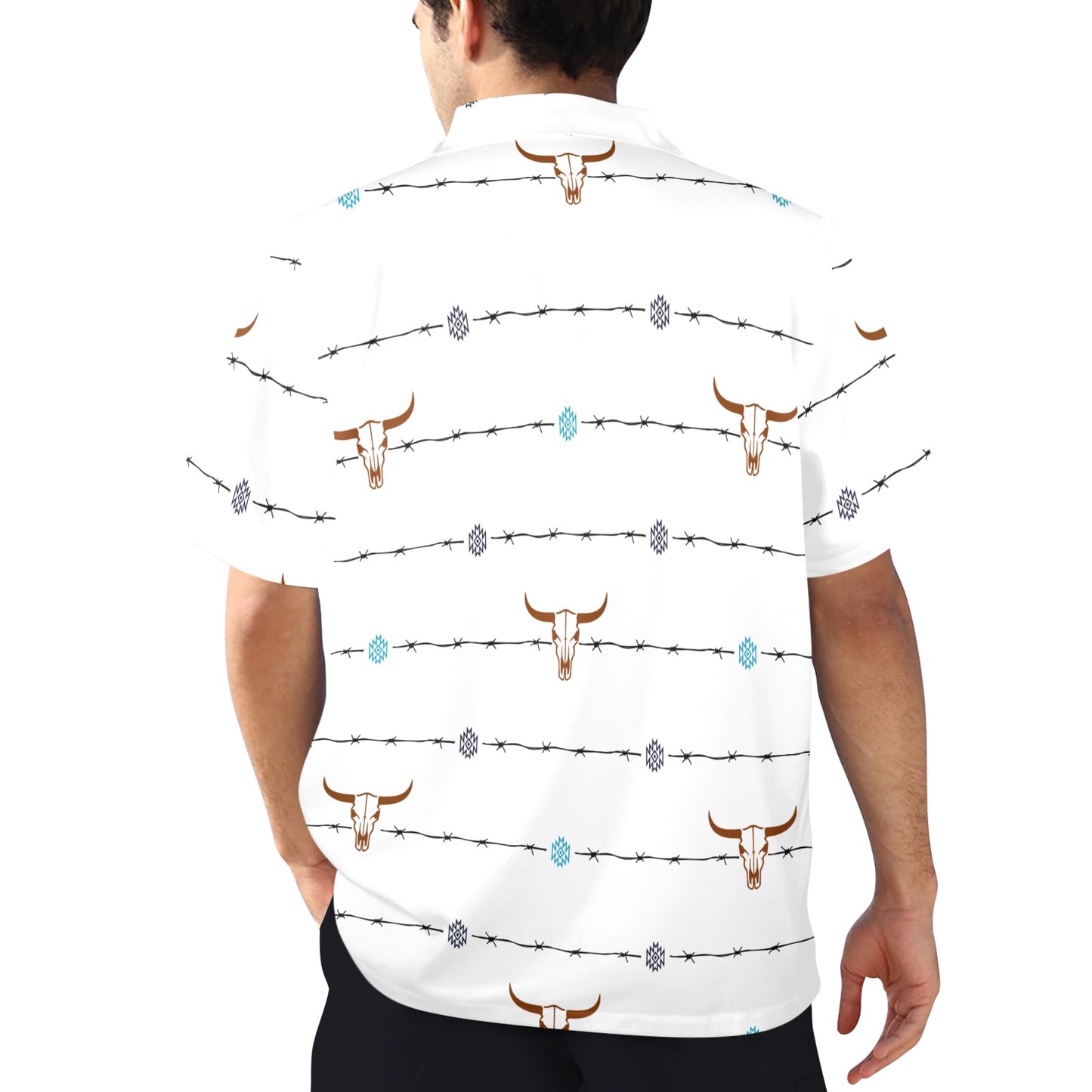 Baha Ranch White Bullhead Aztec Hawaiian Shirt Made in America