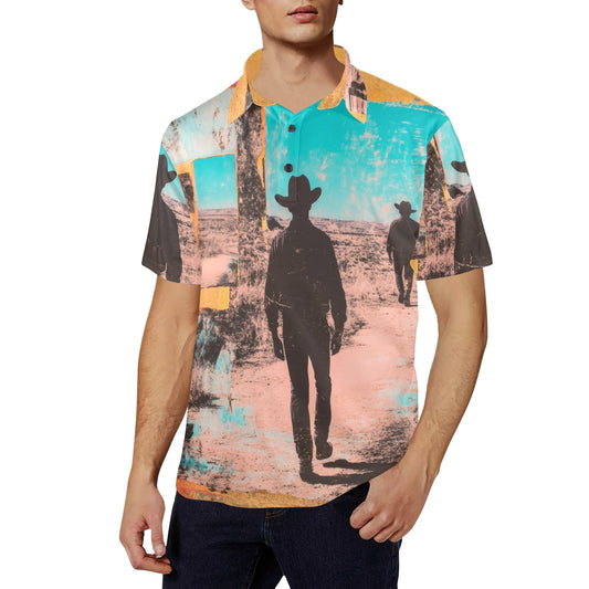 Baha Ranch Retro Pop Western Desert Cowboy Polo Shirt