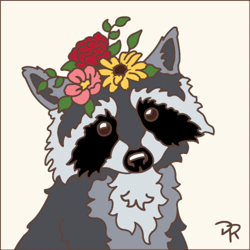 Raccoon in Floral Head Dress Tile