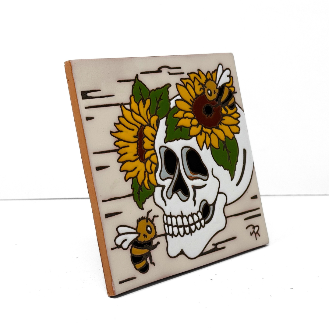 Farmhouse Sunflower Skull Tile