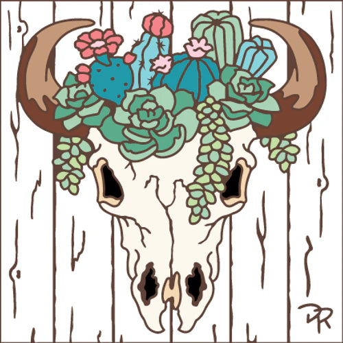 Farmhouse Steer Skull with Cactus Tile