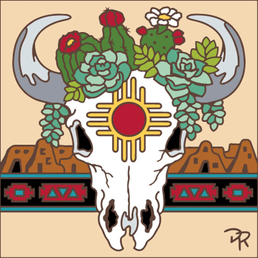Zia Steer Skull on Adobe Tile