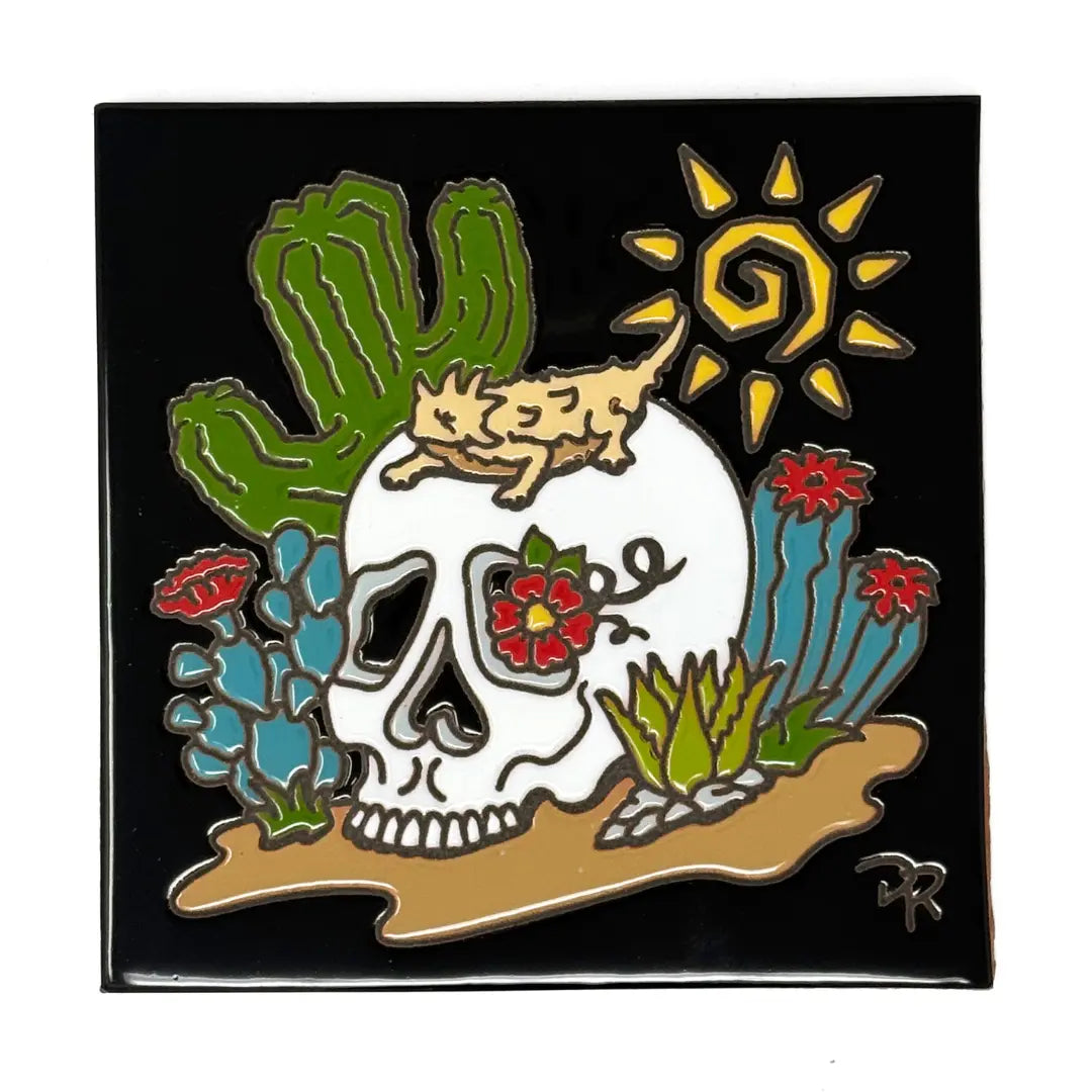 Day of the Dead Skull with Cactus Garden Friend Tile