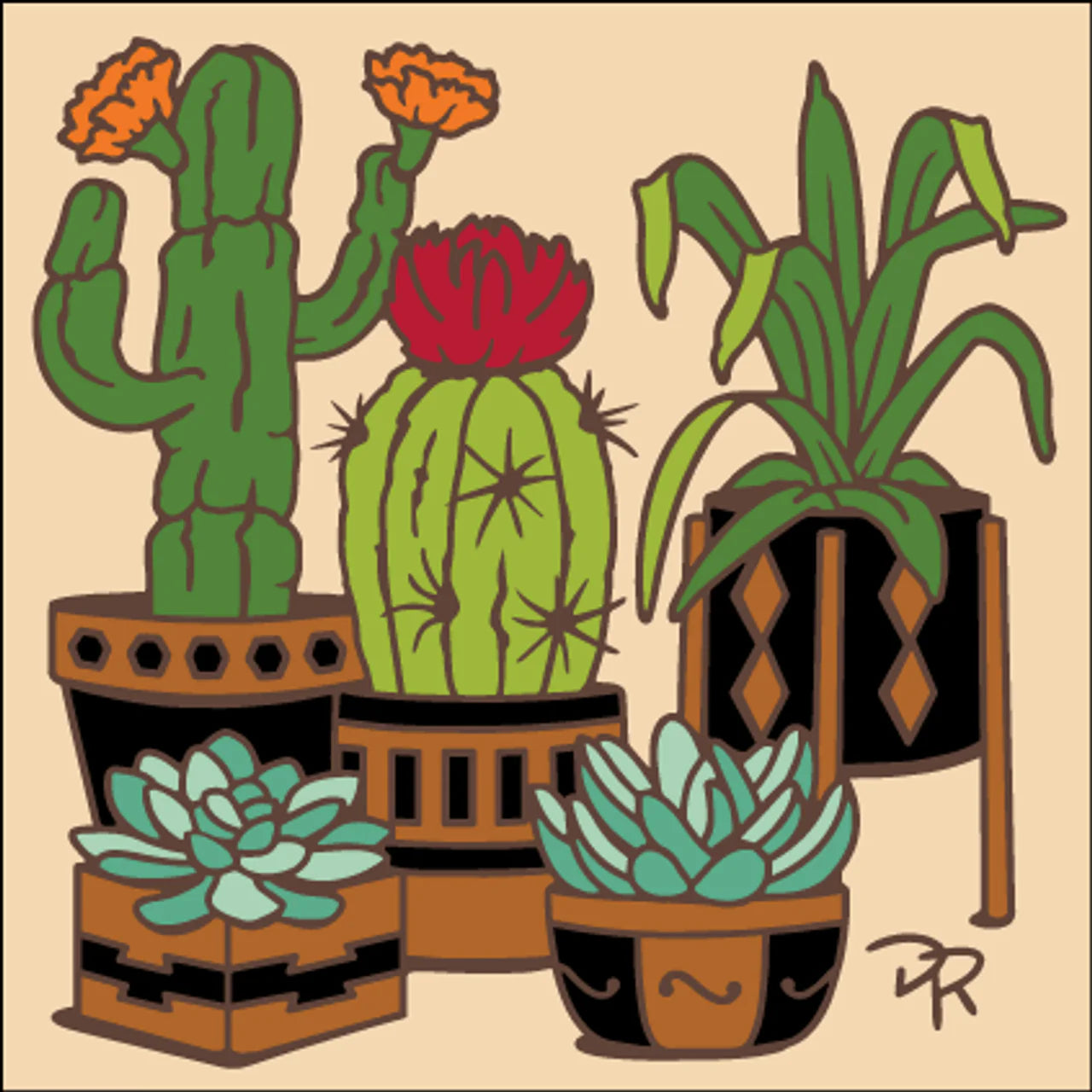 Cactus in Terracotta Pots Tile