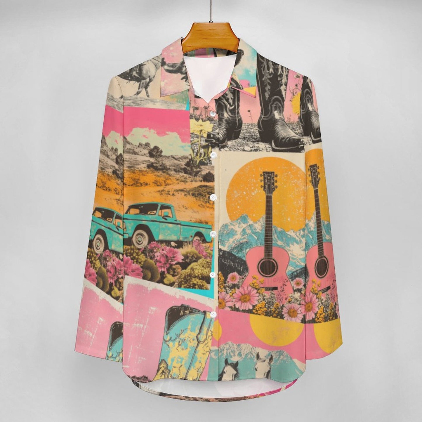 Pop Western Wanted Collage Button Up Shirt