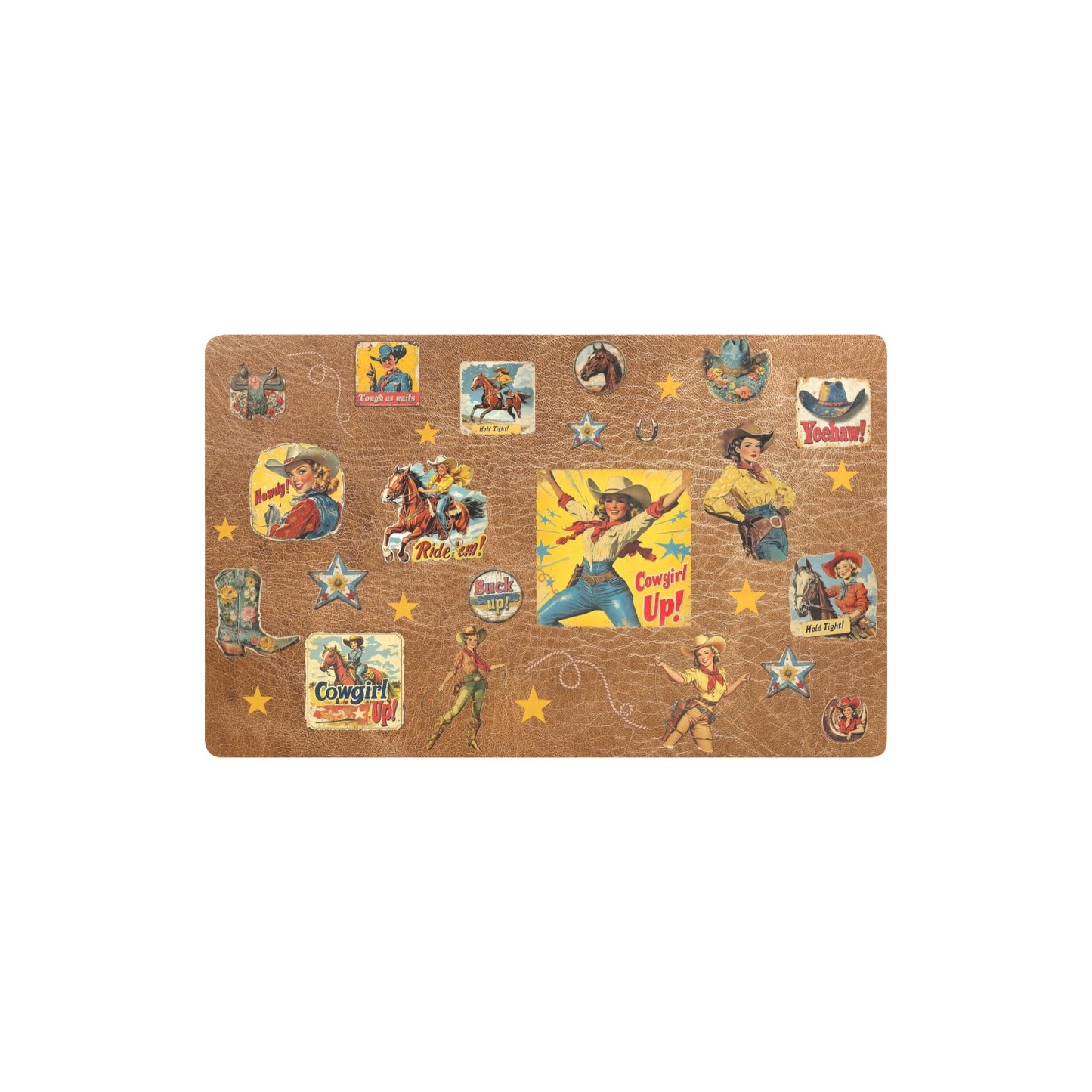 Vintage Cowgirl Collage Western Small Floor Mat 32" x 20" Made in America