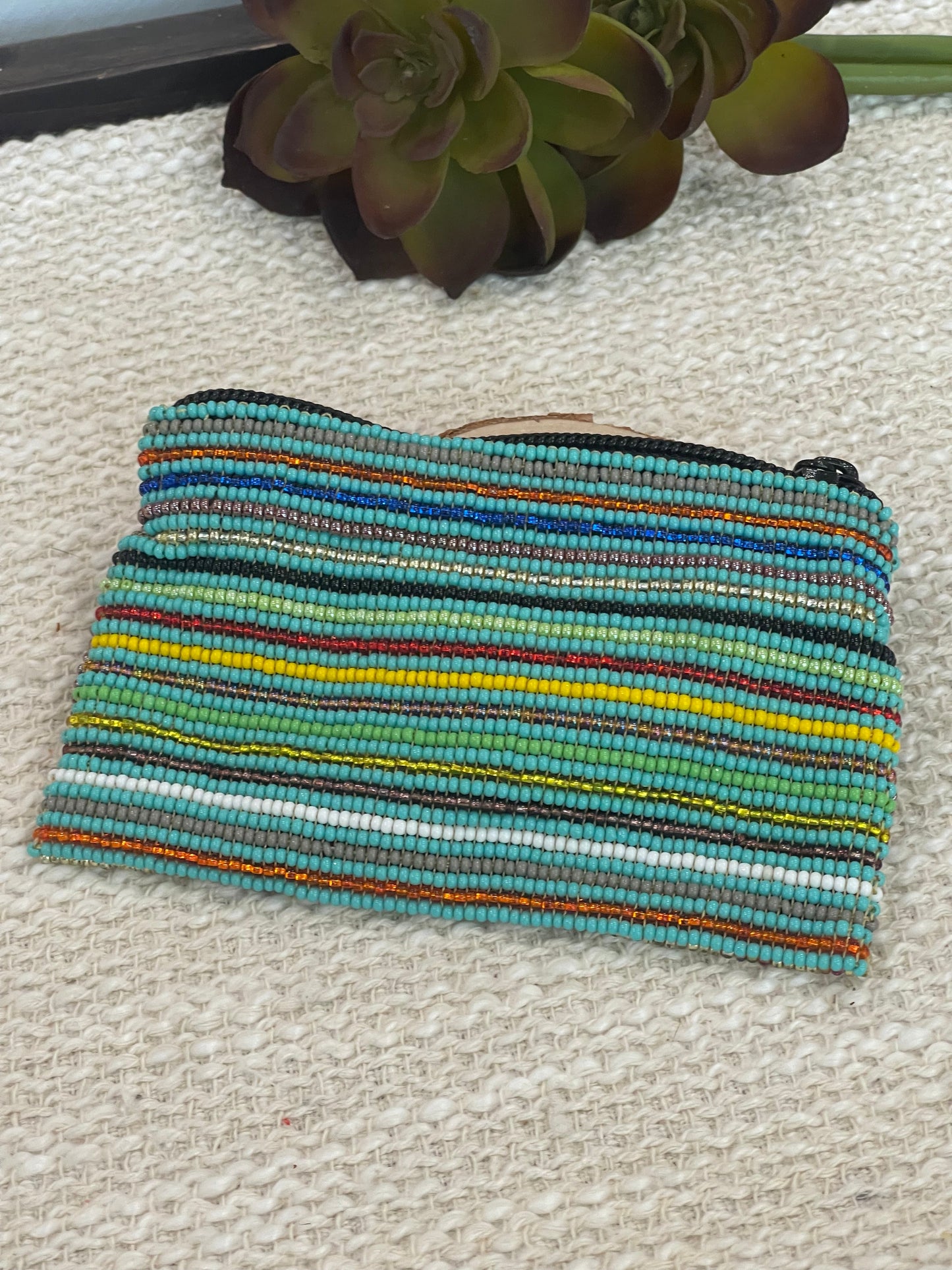 Handmade Beaded Saguaro Desert Coin Purse Light