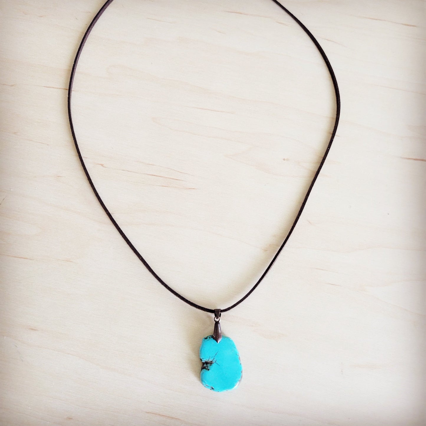 The Jewelry Junkie **Turquoise Slab Pendant on Leather Cord Necklace 254d