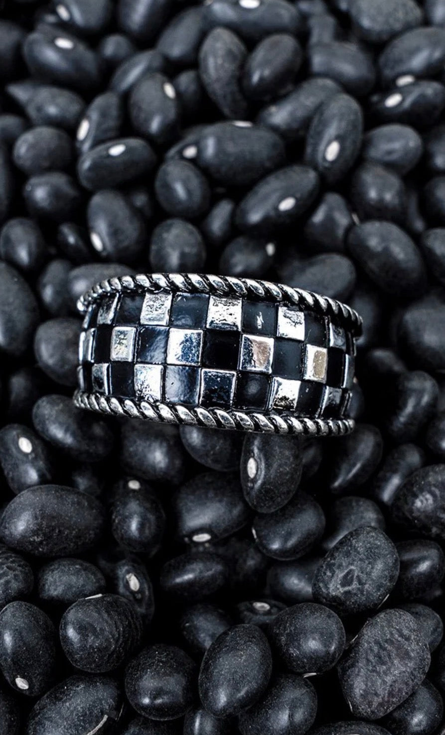 Black & Silvertone Checkmate Ring