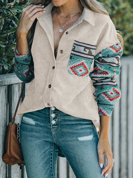 Southwestern Aztec Corduroy Shacket