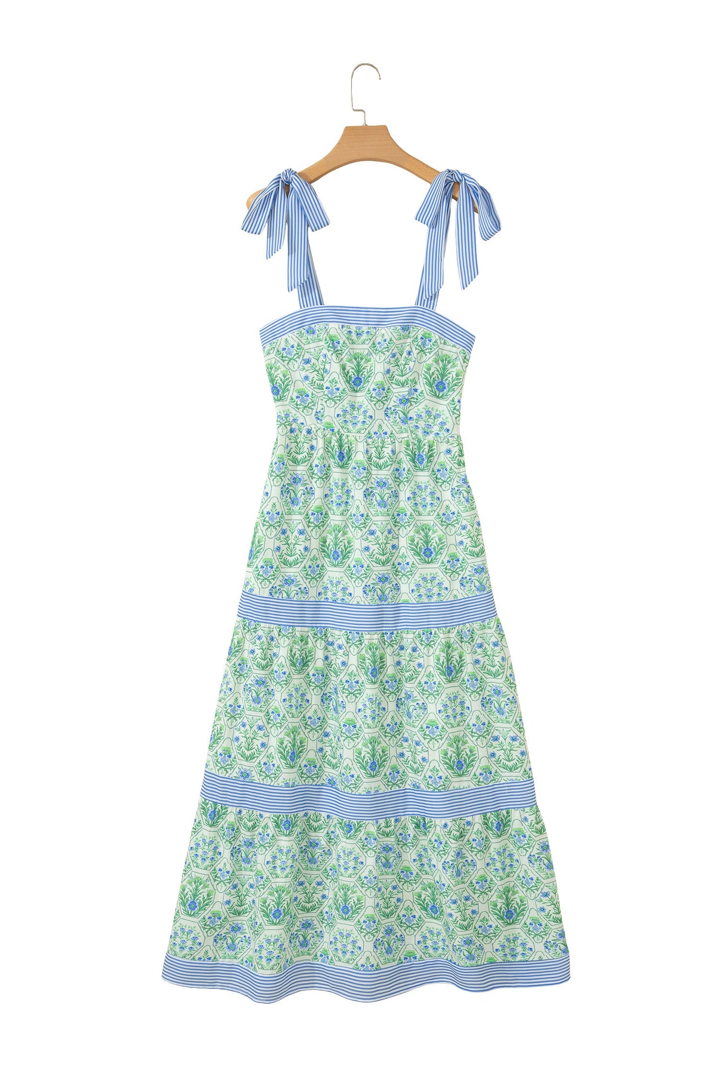 Floral Geometric Stripe Patchwork Sleeveless Dress