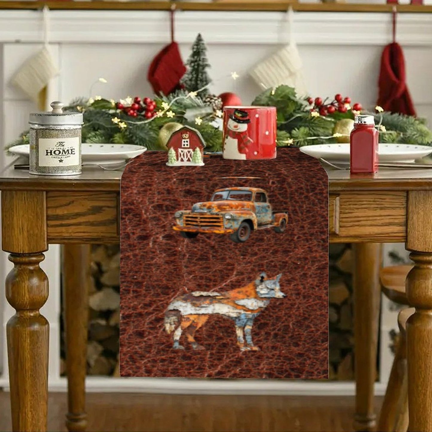 7 Pieces Rustic Ranch Western Cowboy Table Runner and Placemats Set Made in USA