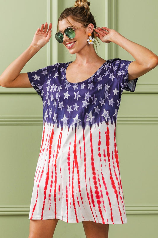 BiBi American Flag Theme Tee Shirt Dress