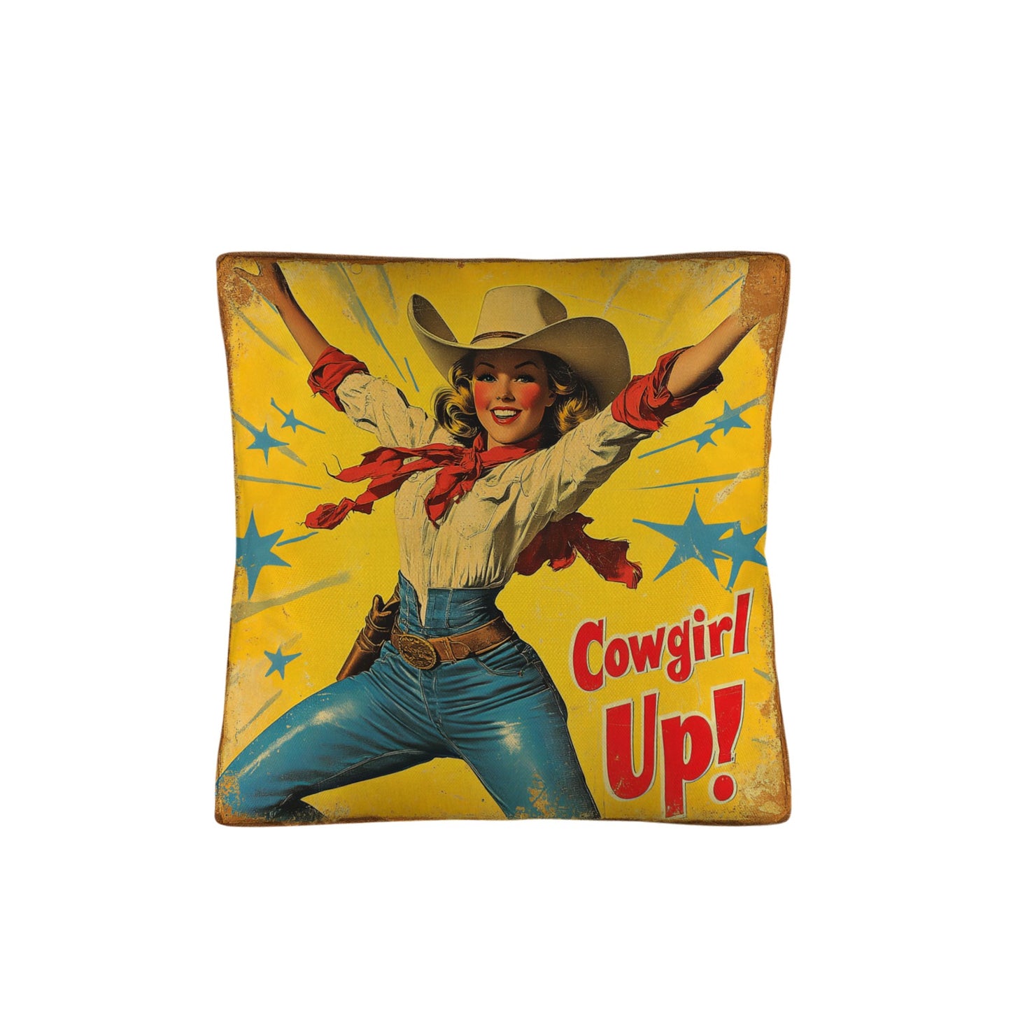 Vintage Cowgirl Up Throw Pillow Case 18 x 18 Made in America