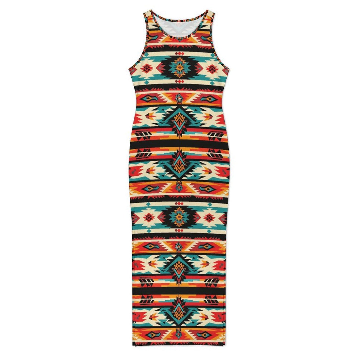 Santa Fe Sleeveless Bodycon Side Slit Western Maxi Long Dress