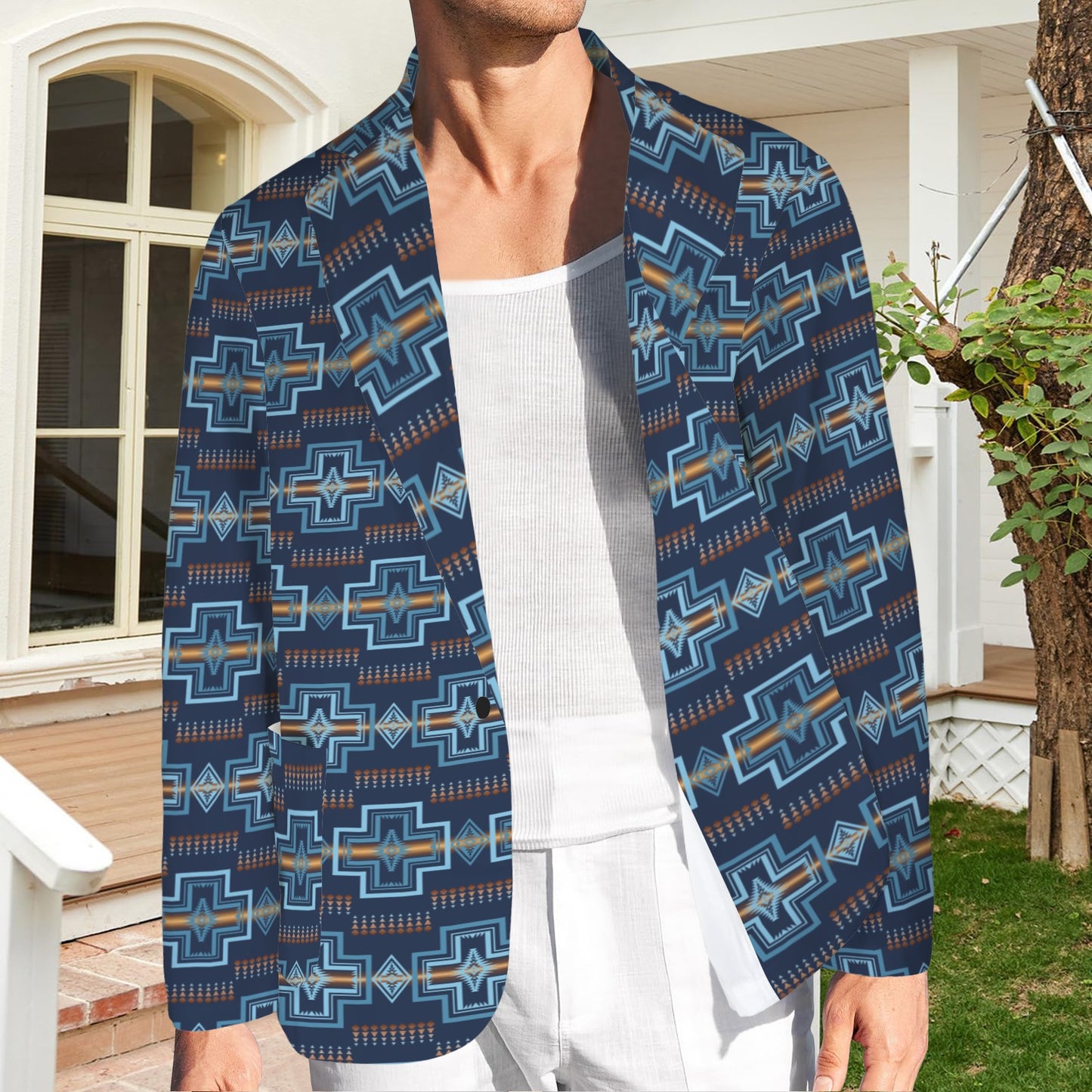 Navy Aztec Men's Western Blazer