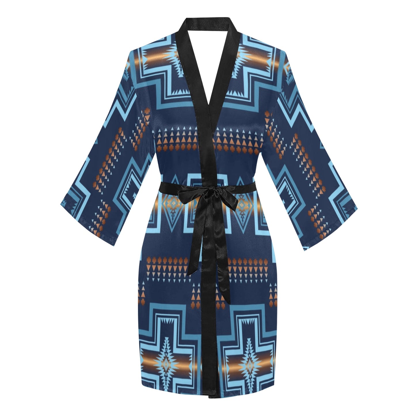 Navy Aztec Satin Kimono Robe