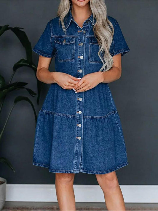 Western Button Up Short Sleeve Denim Dress