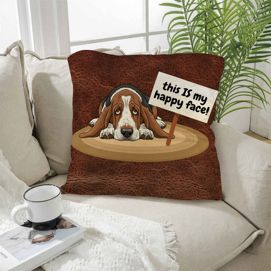 Baha Ranch Basset Hound This is My Happy Face Throw Pillow Case Made in America