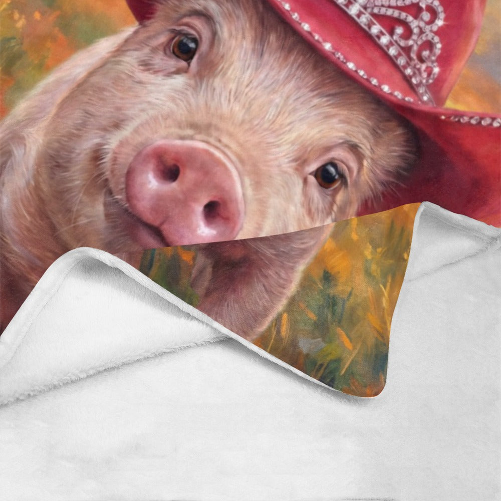 Rhinestone Cowgirl Pig Ultra Soft Minky Fleece Throw Blanket 60" x 80" Made in America