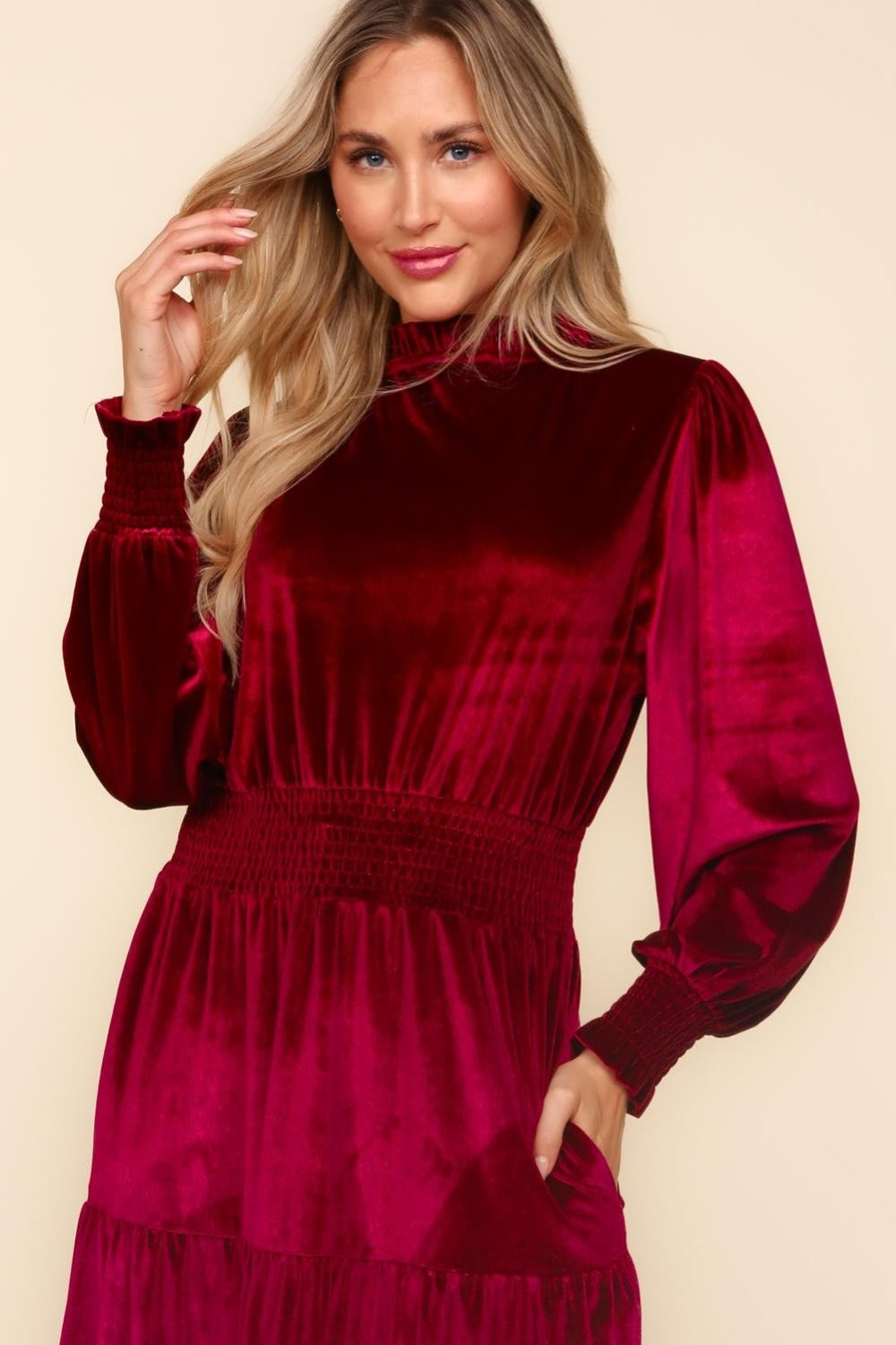 Holiday Smocked Waist Velvet Tiered Dress