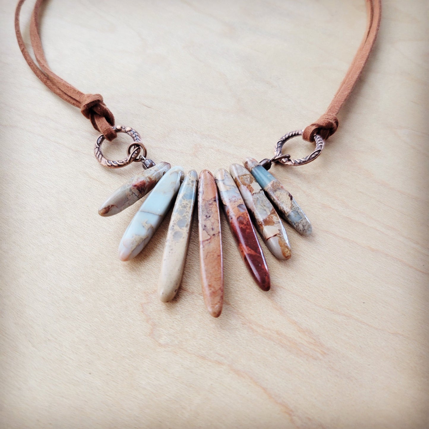 The Jewelry Junkie Aqua Terra Stone Slab Leather Cord Necklace 231ee