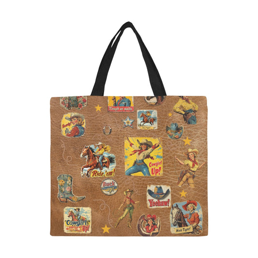 Vintage Cowgirl Collage Canvas Tote Bag