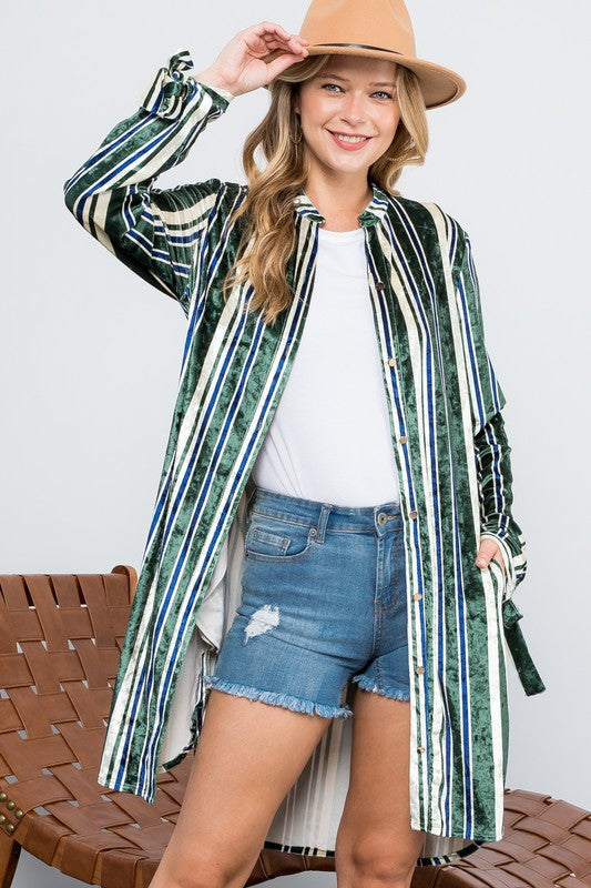 Stripe Velvet Duster Cardigan - choice of colors