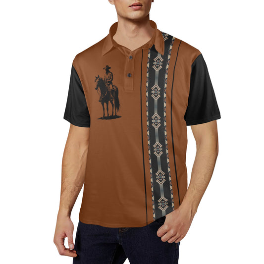 Baha Ranch Brown Aztec Cowboy Western Polo Shirt