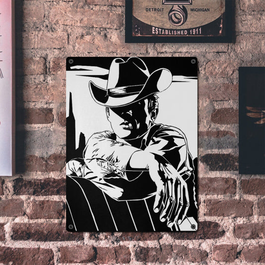 Black White Cowboy Metal Sign Metal Sign 12"x16" (Made in USA)