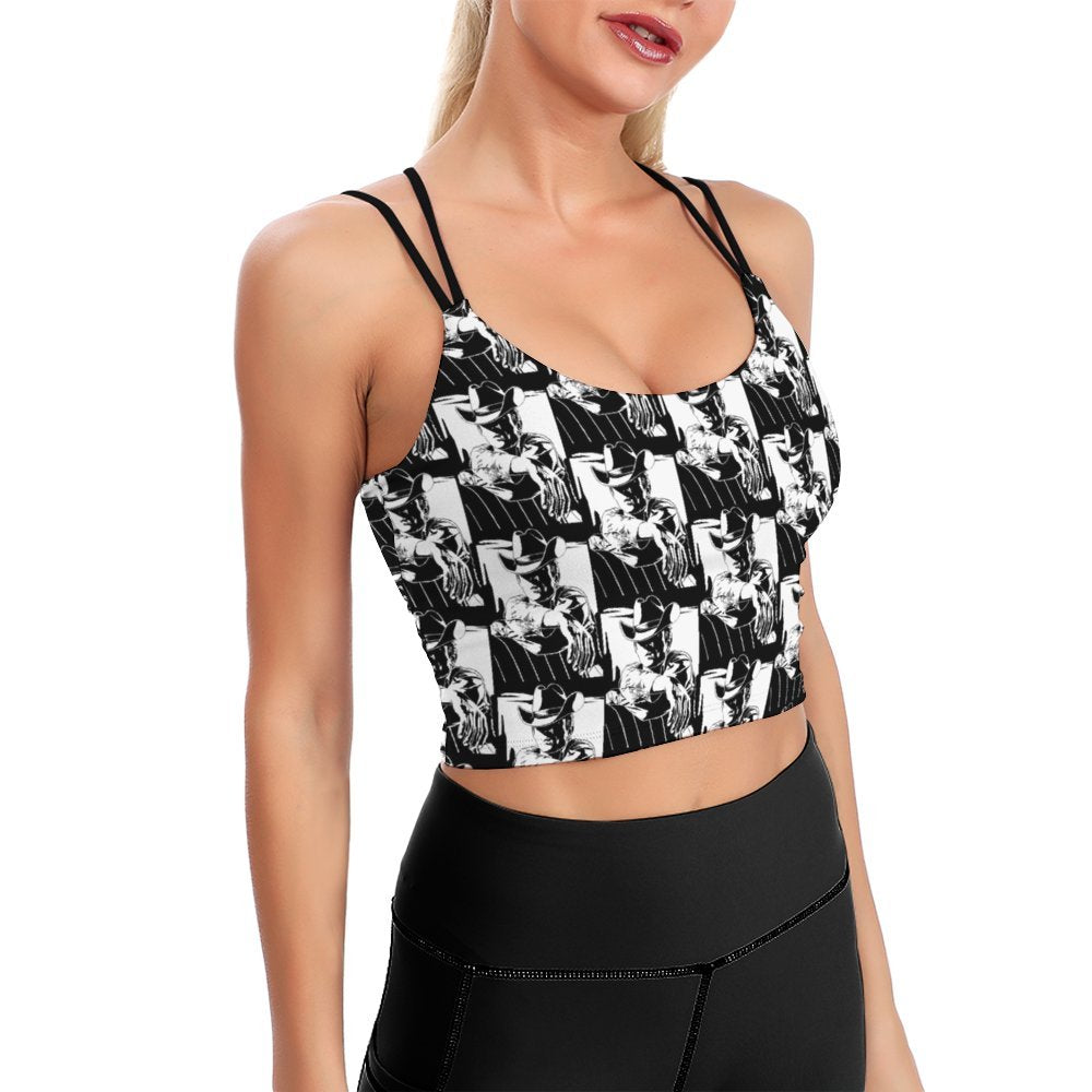 Black White Cowboy Western Crop Top