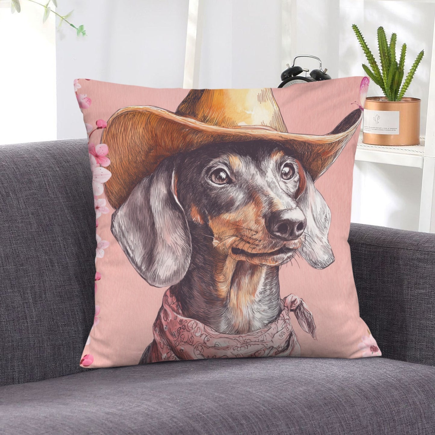Baha Ranch Cowgirl Dachsund  Velvety Soft Throw Pillow Case Made in America