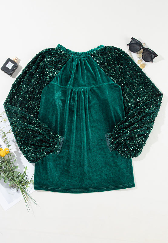 Sequin Sleeve Holiday Velvet Top choice of colors