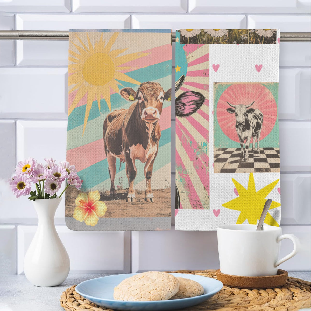 Baha Ranch Set of 2 For The love of cows Kitchen Towels Made in America