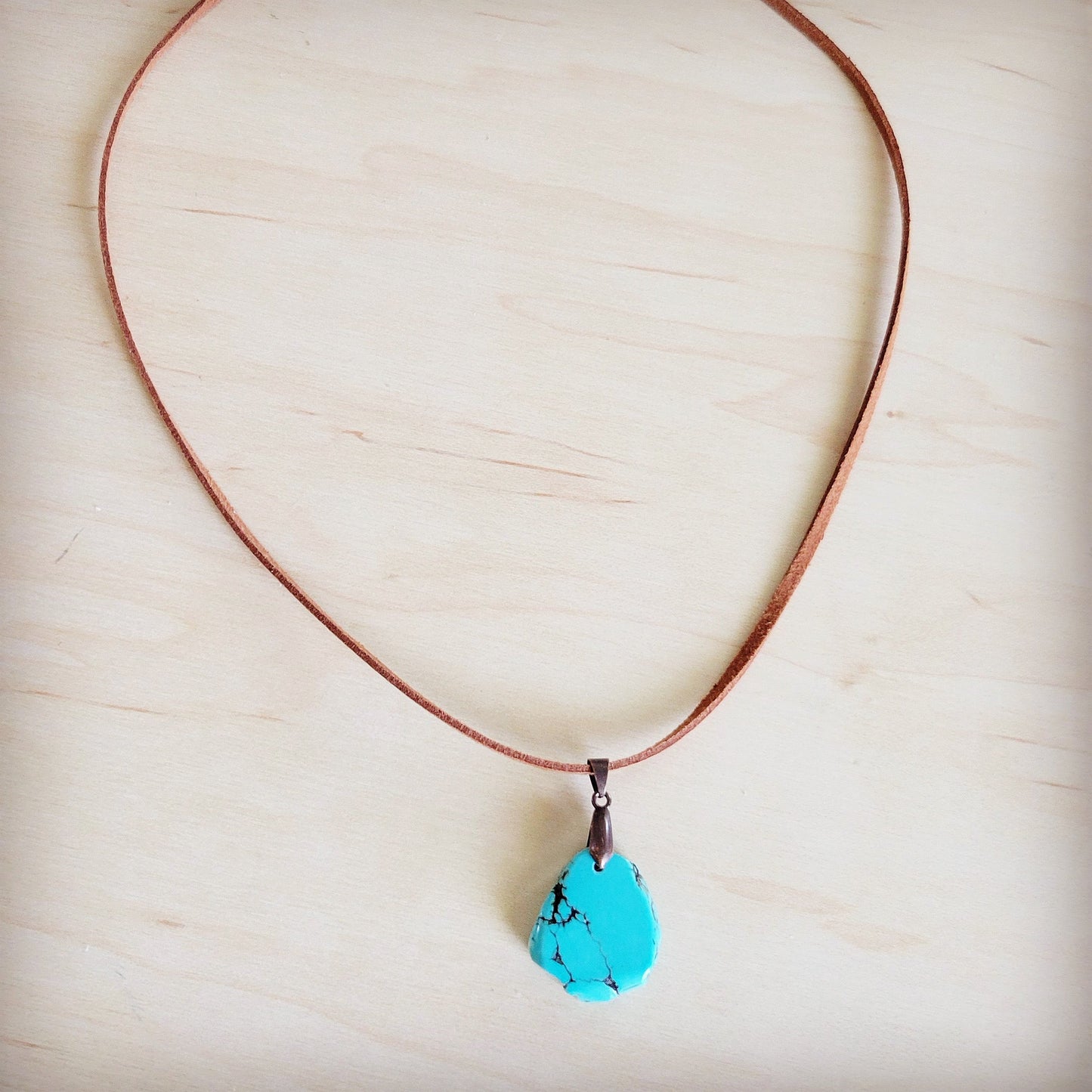The Jewelry Junkie **Turquoise Slab Pendant on Leather Cord Necklace 254d