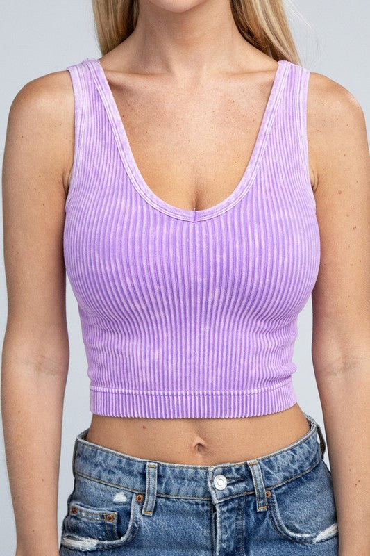 Viral Tank Top Reversible Washed Ribbed Cropped  choice of colors