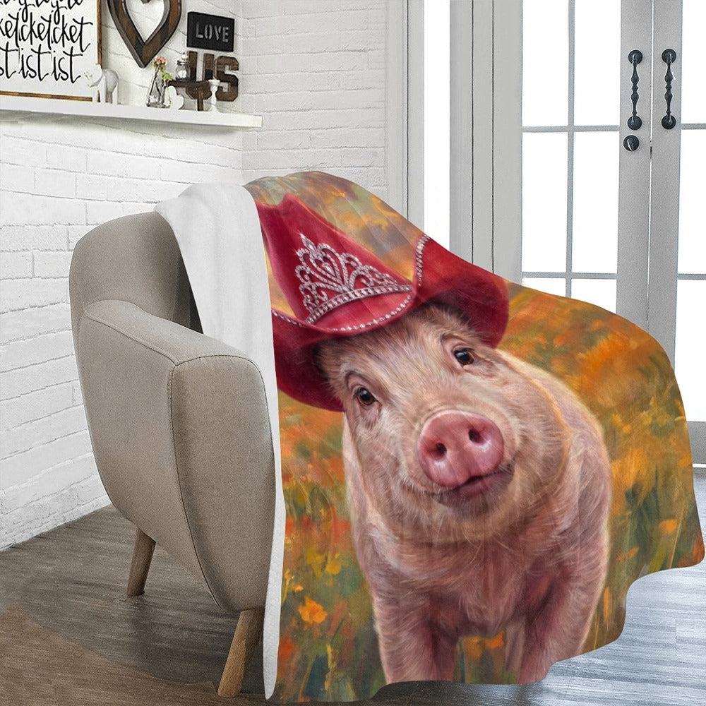 Rhinestone Cowgirl Pig Ultra Soft Minky Fleece Throw Blanket 60" x 80" Made in America