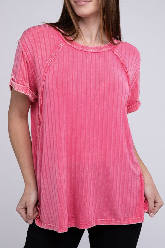 Ribbed Raglan Dolman Sleeve Boat-Neck Top choice of colors