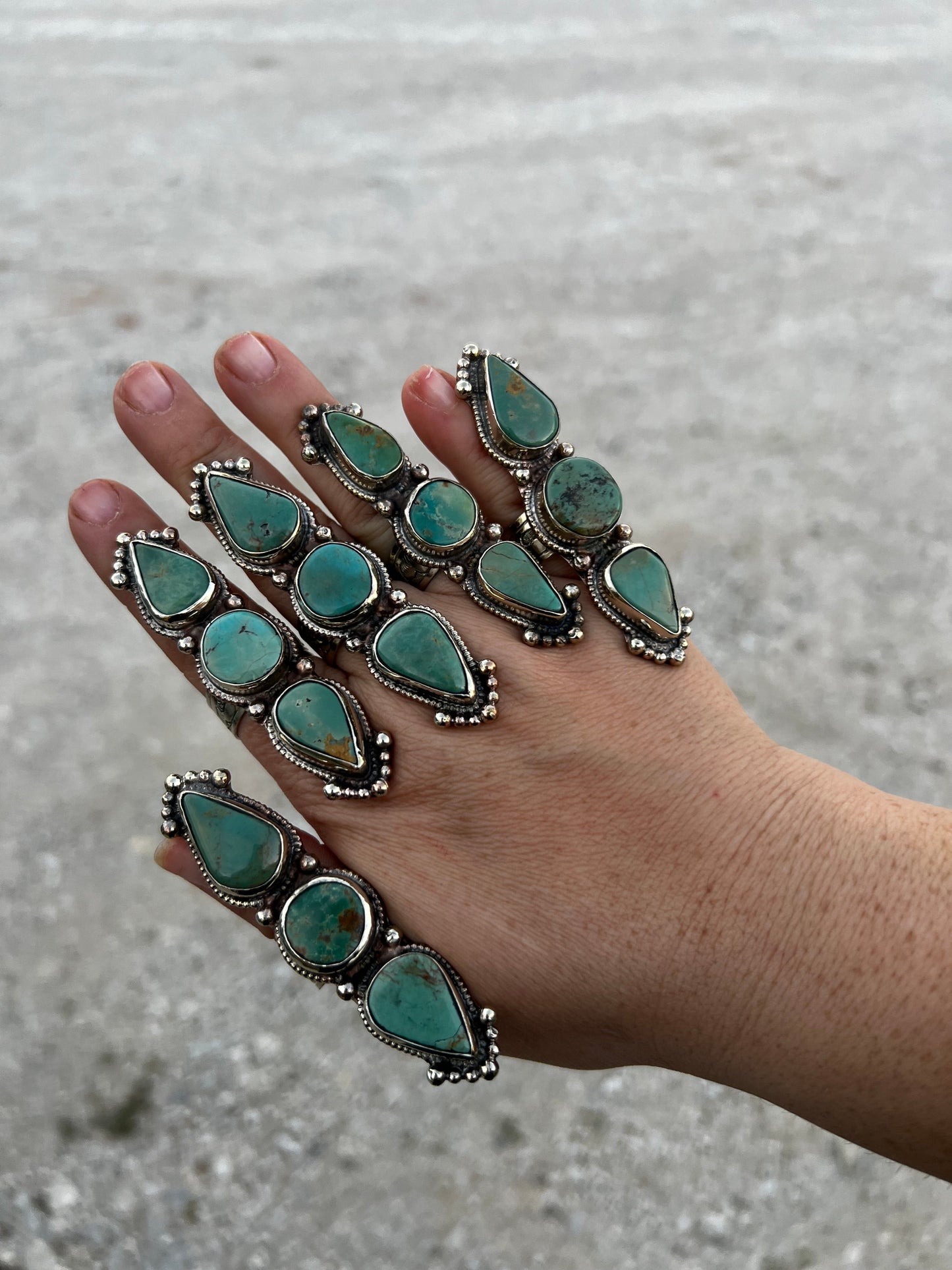 Long adjustable Genuine Turquoise rings