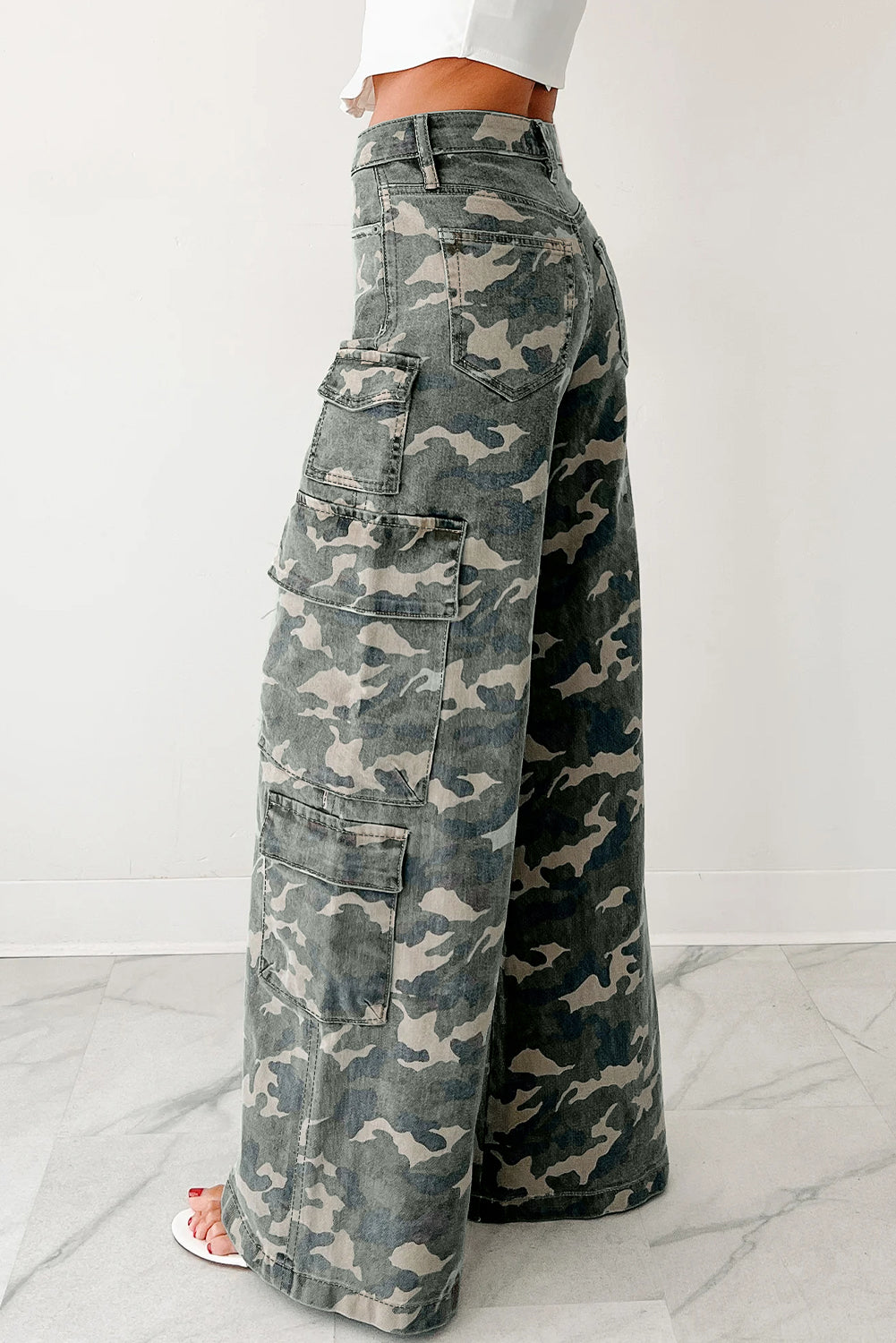 Camo Denim Cargo Wide Leg Pants choice of colors