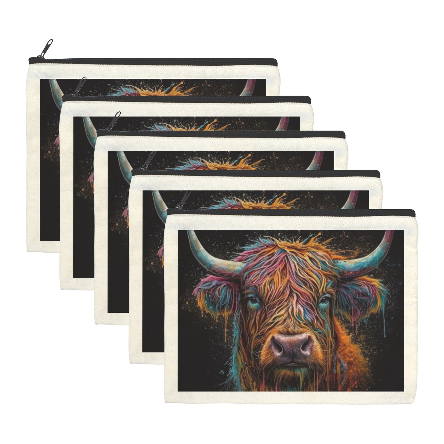 Painted Highland Cow Cosmetic Bag Pack of 5 Made in America