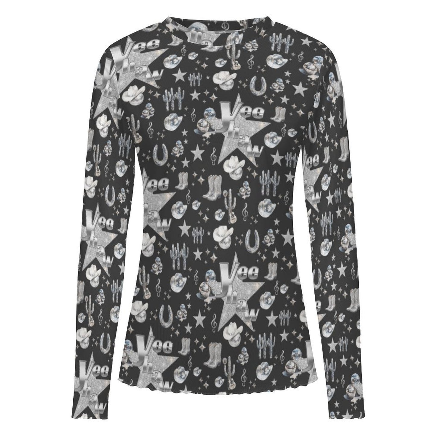 Baha Ranch Rhinestone Cowgirl Long Sleeve Mesh Top